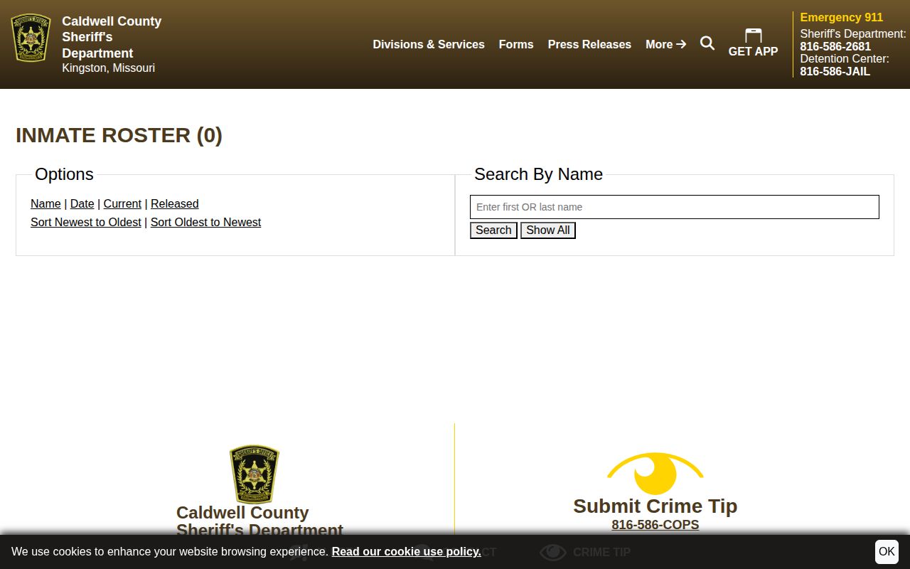 Caldwell County 48-hour release booking roster interface