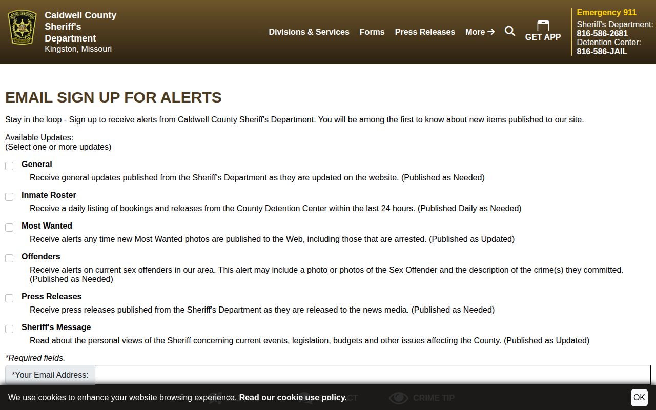 Caldwell County inmate roster booking alert category page