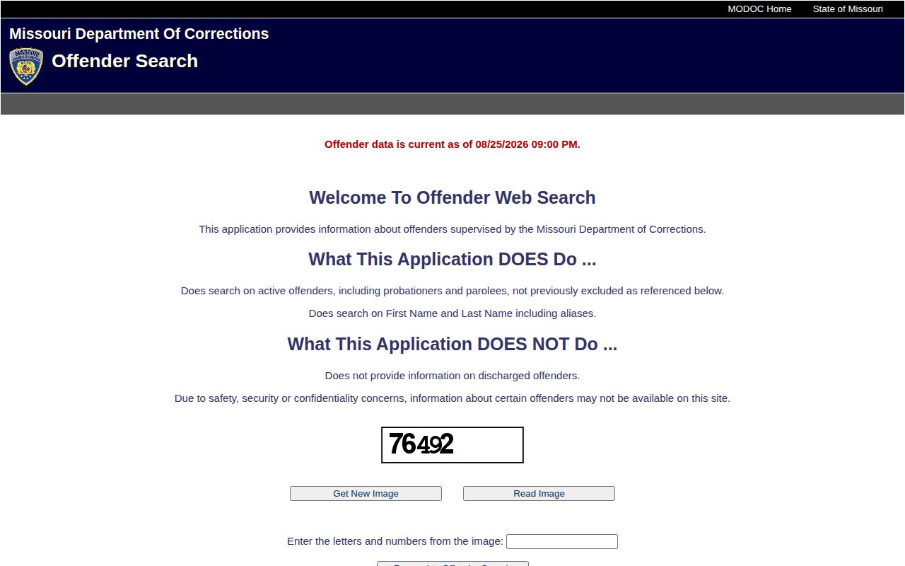 Caldwell County Missouri DOC offender search custody record interface